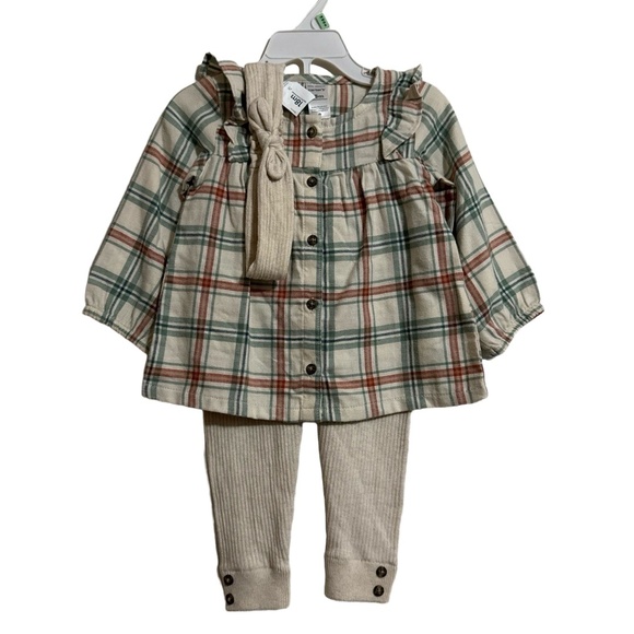 Carter's Other - Carter's Baby Outfit Girl 18M Plaid Tunic Leggings Headband Set Button Front